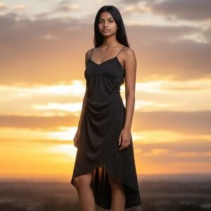 City Triangles 90s Dress Black Sparkle Whimsigoth Asymmetric High Low Midi Small